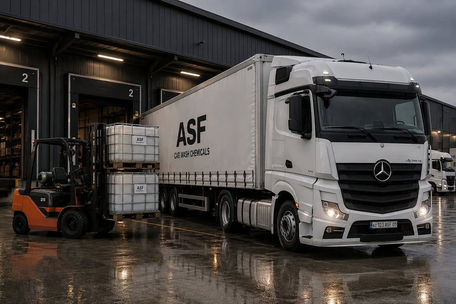 Отгрузка продукции ASF со склада — фура и погрузчик
